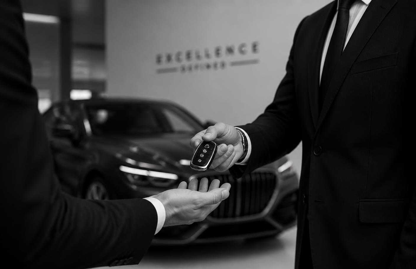 Consegna delle chiavi di un'auto di lusso in showroom
